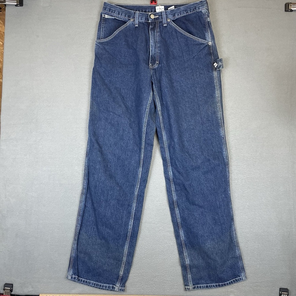 Calvin Klein Carpenter Jeans Men 32x34 Blue Wide Leg Baggy Denim Y2K Vintage